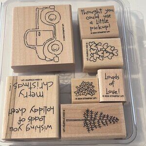 Stampin Up! Loads Of Love Wood-Mounted Rubber Stamp Set Christmas Pickup Truck &